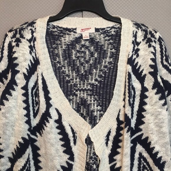 Arizona Jean Co Women Ivory/Blue Open Front Knit Cardigan Sweater Size Medium - Picture 2 of 11